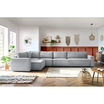 Svetlosivá menčestrová rohová pohovka (ľavý roh) Nihad modular – Bobochic Paris - Image 4