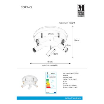 Biele stropné svietidlo Markslöjd Torino Ceiling White 5L - Image 3