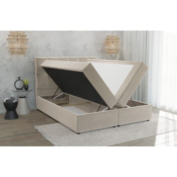 Béžová boxspring posteľ s úložným priestorom 200x200 cm Flip – Ropez - Image 4