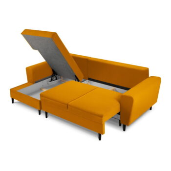 Žltá menčestrová rozkladacia rohová pohovka Micadoni Home Moghan, ľavý roh – Obrázok 9