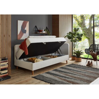 Béžová čalúnená jednolôžková posteľ s úložným priestorom 90x200 cm Cabana – Meise Möbel - Image 9