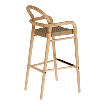 Záhradná barová stolička z eukalyptového dreva s béžovým výpletom Kave Home Sheryl, výška 79 cm - Image 4