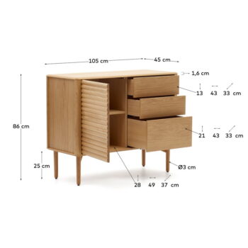 Nízka komoda v dekore duba v prírodnej farbe 105x86 cm Lenon – Kave Home - Image 6