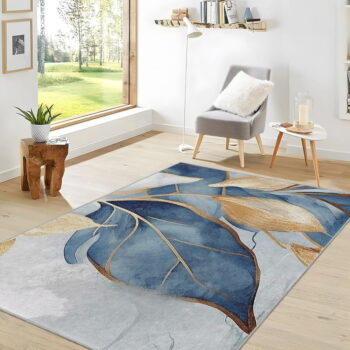 Prateľný koberec v modrej a zlatej farbe 120x180 cm Golden Leaves – Mila Home - Image 3