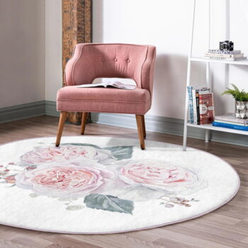 Bielo-ružový prateľný okrúhly koberec vhodný pre robotické vysávače ø 100 cm Comfort – Mila Home – Obrázok 5