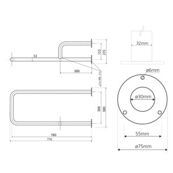 Nástenné madlo do kúpeľne z nehrdzavejúcej ocele 78 cm Handicap Left – Sapho – Obrázok 3