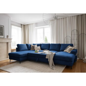Tmavomodrá menčestrová rozkladacia rohová pohovka (ľavý roh) Lofty Lilly – Miuform - Image 6