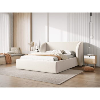 Béžová čalúnená dvojlôžková posteľ s úložným priestorom s roštom 160x200 cm Miley – Micadoni Home - Image 3
