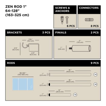 Oceľová roztiahnuteľná garniža 163 - 325 cm Zen – Umbra - Image 5