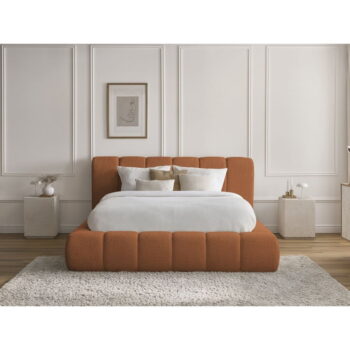 Oranžová čalúnená dvojlôžková posteľ s úložným priestorom s roštom 160x200 cm Denali – Bobochic Paris - Image 9
