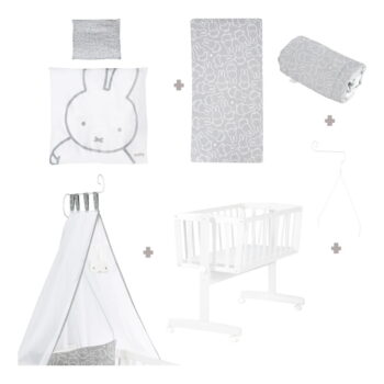 Bielo-sivá kolíska na kolieskach s baldachýnom 40x90 cm Miffy – Roba - Image 2