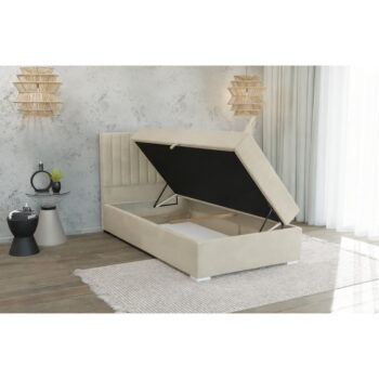 Béžová čalúnená jednolôžková posteľ s úložným priestorom s roštom 80x200 cm Bunny – Ropez - Image 4