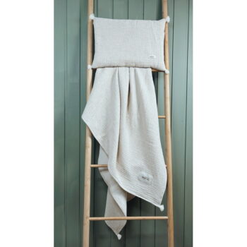 Krémová mušelínová detská deka a vankúš v súprave 100x130 cm Muslin Linen – Malomi Kids - Image 11