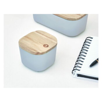 Sivý úložný box s vekom z dreva paulownia iDesign Eco, 9 x 9 cm - Image 6