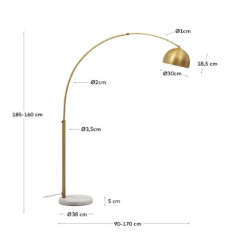 Stojacia lampa v zlatej farbe s kovovým tienidlom (výška 185 cm) Madali – Kave Home - Image 7