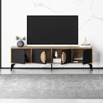 TV stolík v dekore duba v čierno-prírodnej farbe 180x51 cm Vae – Marckeric - Image 6