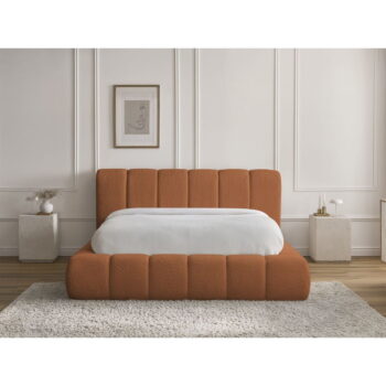 Oranžová čalúnená dvojlôžková posteľ s úložným priestorom s roštom 160x200 cm Denali – Bobochic Paris - Image 3