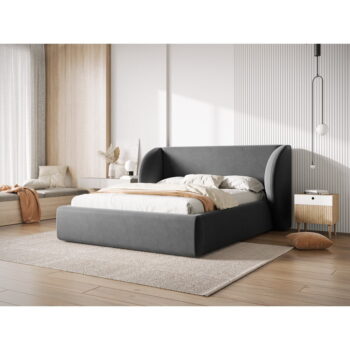 Tmavosivá čalúnená dvojlôžková posteľ s úložným priestorom s roštom 180x200 cm Miley – Micadoni Home - Image 3