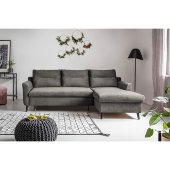 Tmavosivá zamatová rozkladacia rohová pohovka Miuform Stylish Stan, pravý roh - Image 3