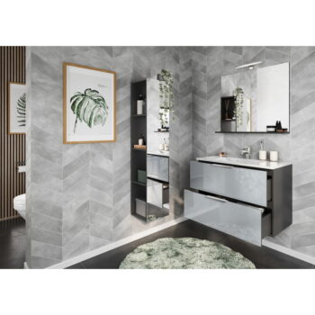 Sivá vysoká závesná kúpeľňová skrinka 36x111 cm Vasio – Germania - Image 6