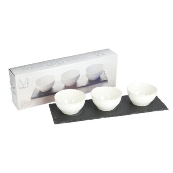 Súprava 3 bielych porcelánových omáčkových misiek s podstavcom Mikasa - Image 2