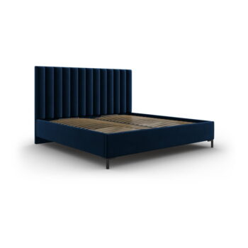 Tmavomodrá čalúnená dvojlôžková posteľ s úložným priestorom s roštom 200x200 cm Casey – Mazzini Beds - Image 2