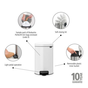 Biely nášľapný oceľový odpadkový kôš 30 l NewIcon – Brabantia - Image 5