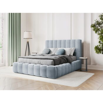 Svetlomodrá čalúnená dvojlôžková posteľ s úložným priestorom s roštom 180x200 cm Kelp – Micadoni Home - Image 5