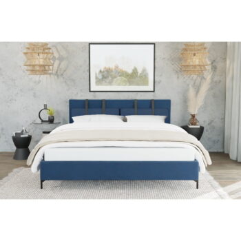 Tmavomodrá čalúnená jednolôžková posteľ s roštom 90x200 cm Tulsa – Ropez - Image 6