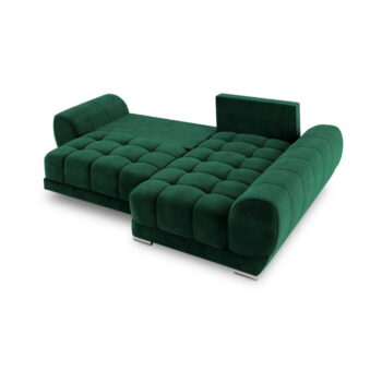 Tmavozelená rozkladacia rohová pohovka so zamatovým poťahom Windsor & Co Sofas Nuage, pravý roh – Obrázok 4