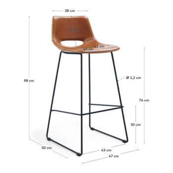 Koňakovohnedé barové stoličky z imitácie kože v súprave 2 ks (výška sedadla 76 cm) Zahara – Kave Home - Image 8