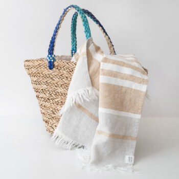 Béžová ľanová plážová osuška 85x140 cm Allure Stripe – Linen Tales - Image 2