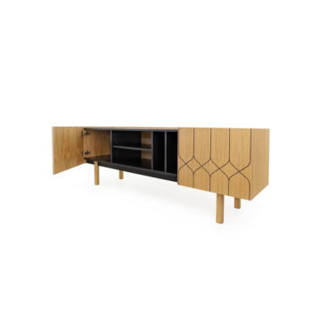 Čierny/prírodný TV stolík v dekore duba 175x60 cm Porto - Woodman - Image 7