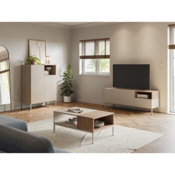 Krémový TV stolík 140x55 cm Cailin – Marckeric – Obrázok 2