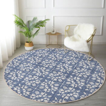 Modrý prateľný okrúhly koberec vhodný pre robotické vysávače ø 80 cm Comfort – Mila Home - Image 3