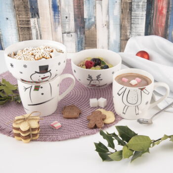 Biela porcelánová súprava hrnčeka a misky s vianočným motívom 2 ks 350 ml – Orion - Image 2