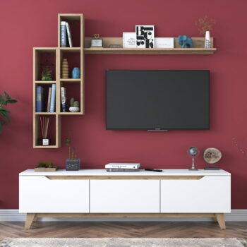 TV zostava v dekore orecha v bielo-prírodnej farbe 180x49 cm Linh – Kalune Design - Image 10
