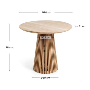 Okrúhly jedálenský stôl z tíkového dreva v prírodnej farbe ø 90 cm Jeanette – Kave Home - Image 5
