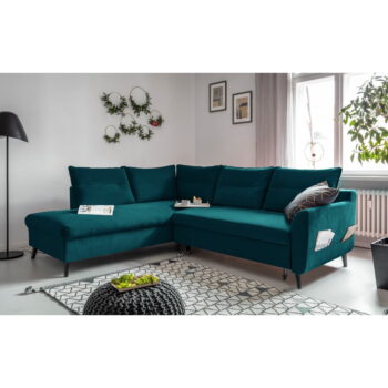 Tyrkysovomodrá zamatová rozkladacia rohová pohovka Miuform Stylish Stan L, ľavý roh - Image 3