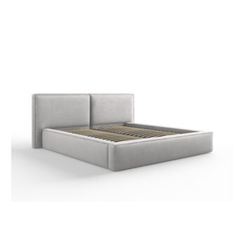 Svetlosivá čalúnená dvojlôžková posteľ s úložným priestorom a roštom 180x200 cm Arendal – Cosmopolitan Design