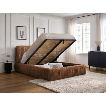 Oranžová čalúnená dvojlôžková posteľ s úložným priestorom s roštom 180x200 cm Blair – Bobochic Paris – Obrázok 3