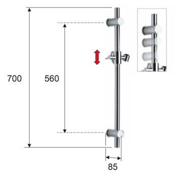 Nástenná mosadzná sprchová tyč v zlatej farbe s posuvným držiakom 70 cm – Sapho - Image 2