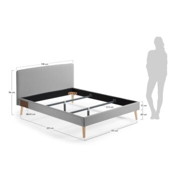 Sivá dvojlôžková posteľ Kave Home Lydia, 160×200 cm - Image 3