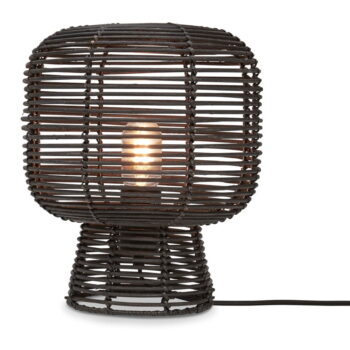 Čierna stolová lampa s ratanovým tienidlom (výška 30 cm) Tanami – Good&Mojo