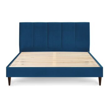 Tmavomodrá zamatová dvojlôžková posteľ Bobochic Paris Vivara Dark, 180 x 200 cm – Obrázok 2