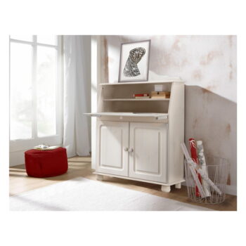 Biela vysoká komoda z borovicového dreva s písacím stolom 107x39 cm Mette – Støraa - Image 4