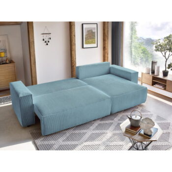 Svetlomodrá menčestrová rozkladacia rohová variabilná pohovka Nihad – Bobochic Paris – Obrázok 11