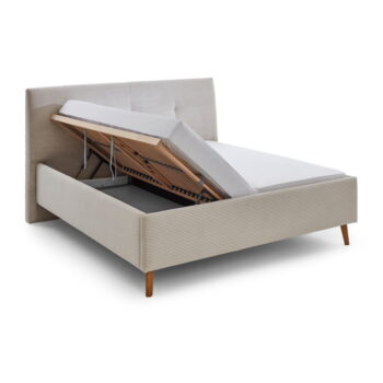 Béžová čalúnená dvojlôžková posteľ s úložným priestorom s roštom 180x200 cm Madea – Meise Möbel - Image 9