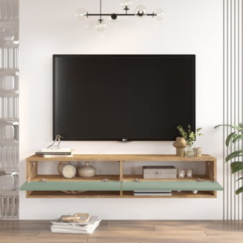 TV stolík v dekore borovice v zeleno-prírodnej farbe 140x29x32 cm – Kalune Design – Obrázok 5