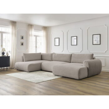 Svetlosivo-béžová menčestrová rozkladacia rohová pohovka (pravý roh/do "U") Lucien – Bobochic Paris – Obrázok 8